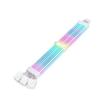 ASIAHORSE 16AWG GPU 12VHPWR 12-Pin to 4-Pin 1-to-3 ARGB Extension Cable – 340mm, Dual LED Module, 54 LEDs, Silicone + Silver-Plated Wire, White