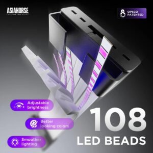 ASIAHORSE Aurora Pro RGB Cable Cover – 108 LED Beads, 3×8 Pin, Ultra-Soft Silicone, 5V 3-Pin Sync, Controller & Remote, Black, EU Design Patent