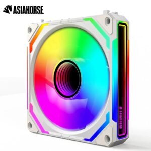 ASIAHORSE COSMIQ ARGB 120mm PWM Fan (Forward, White, 1-Pack) – Daisy Chain Design, 2000 RPM, 68.5 CFM Airflow, HDB Bearing, Music Sync Lighting, 50,000h Lifespan