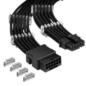 ASIAHORSE PCIe 5.0 16AWG GPU Extension Cable (12+4 Pin) – 1-End 180° Black, 300mm, Alloy Copper Gold-Plated Terminals, Compatible with RTX 3090Ti, 40 & 50 Series