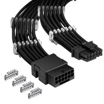 ASIAHORSE PCIe 5.0 16AWG GPU Extension Cable (12+4 Pin) – 1-End 180° Black, 300mm, Alloy Copper Gold-Plated Terminals, Compatible with RTX 3090Ti, 40 & 50 Series