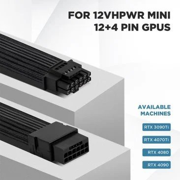 ASIAHORSE PCIe 5.0 16AWG GPU Extension Cable (12+4 Pin) – 1-End 180° Black, 300mm, Alloy Copper Gold-Plated Terminals, Compatible with RTX 3090Ti, 40 & 50 Series