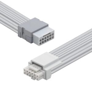 2025/12/1000384960.jpg ASIAHORSE PCIe 5.0 16AWG GPU Extension Cable (12+4 Pin) – 1-End 180° White, 300mm, Alloy Copper Gold-Plated Terminals, Compatible with RTX 3090Ti, 40 & 50 Series