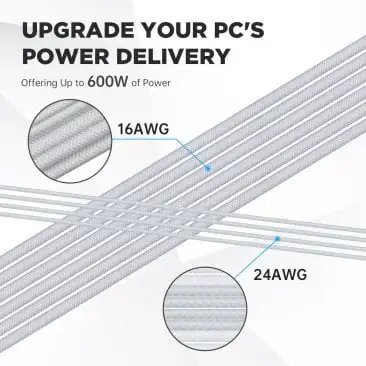 2025/12/1000384962.jpg ASIAHORSE PCIe 5.0 16AWG GPU Extension Cable (12+4 Pin) – 1-End 180° White, 300mm, Alloy Copper Gold-Plated Terminals, Compatible with RTX 3090Ti, 40 & 50 Series