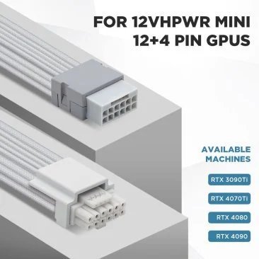 2025/12/1000384963.jpg ASIAHORSE PCIe 5.0 16AWG GPU Extension Cable (12+4 Pin) – 1-End 180° White, 300mm, Alloy Copper Gold-Plated Terminals, Compatible with RTX 3090Ti, 40 & 50 Series