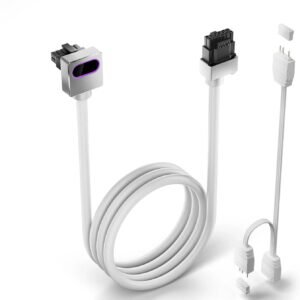 ASIAHORSE Hydrus 16-Pin ARGB GPU B Extension Cable – 700mm, 18AWG, 12V, 30A, 450W Rated Power, Premium PVC Build, Addressable RGB Lighting, White