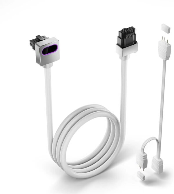 ASIAHORSE Hydrus 16-Pin ARGB GPU B Extension Cable – 700mm, 18AWG, 12V, 30A, 450W Rated Power, Premium PVC Build, Addressable RGB Lighting, White