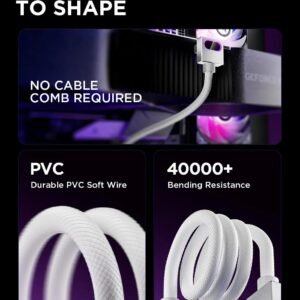 ASIAHORSE Hydrus 16-Pin ARGB GPU B Extension Cable – 700mm, 18AWG, 12V, 30A, 450W Rated Power, Premium PVC Build, Addressable RGB Lighting, White