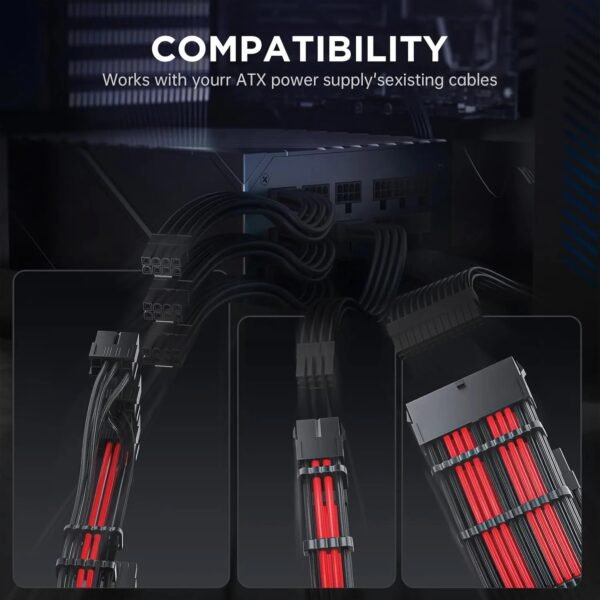 2025/12/1000384974.jpg ASIAHORSE 16AWG PCIe 5.0 4KIT to 3-End 180° GPU Extension Cable – 300mm, Alloy Copper Gold-Plated Terminals, Compatible with RTX 3090Ti, 40 & 50 Series, Black Red