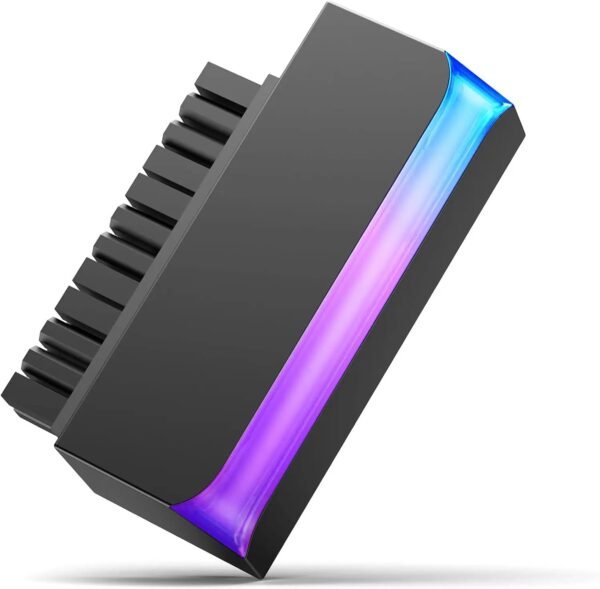 AsiaHorse 24 Pin 90° ATX Adapter with ARGB Lighting | Easy Cable Management, 5V 3-Pin Sync, 6 Addressable LEDs, Universal ATX Compatibility – Black