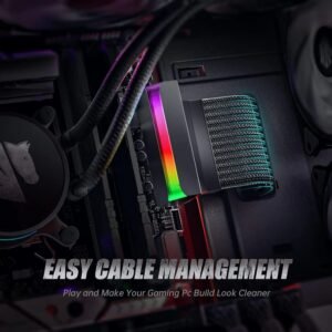 AsiaHorse 24 Pin 90° ATX Adapter with ARGB Lighting | Easy Cable Management, 5V 3-Pin Sync, 6 Addressable LEDs, Universal ATX Compatibility – Black