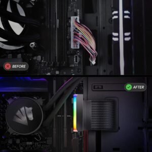 AsiaHorse 24 Pin 90° ATX Adapter with ARGB Lighting | Easy Cable Management, 5V 3-Pin Sync, 6 Addressable LEDs, Universal ATX Compatibility – Black