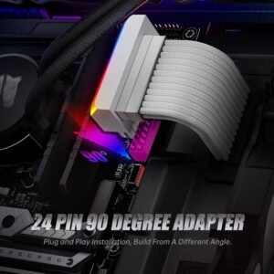 2025/12/1000384984.jpg AsiaHorse 24 Pin 90° ATX Adapter with ARGB Lighting | Easy Cable Management, 5V 3-Pin Sync, 6 Addressable LEDs, Universal ATX Compatibility – White