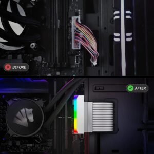 2025/12/1000384987.jpg AsiaHorse 24 Pin 90° ATX Adapter with ARGB Lighting | Easy Cable Management, 5V 3-Pin Sync, 6 Addressable LEDs, Universal ATX Compatibility – White