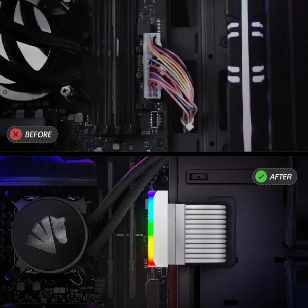 2025/12/1000384987.jpg AsiaHorse 24 Pin 90° ATX Adapter with ARGB Lighting | Easy Cable Management, 5V 3-Pin Sync, 6 Addressable LEDs, Universal ATX Compatibility – White