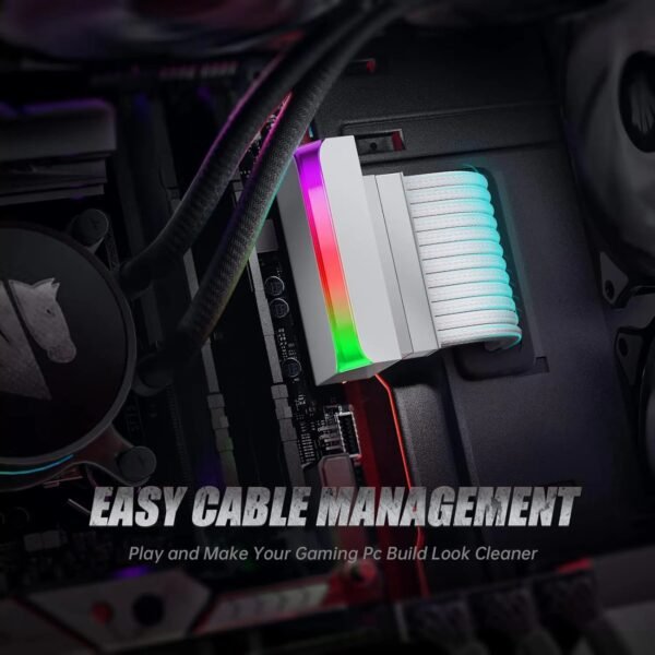 2025/12/1000384988.jpg AsiaHorse 24 Pin 90° ATX Adapter with ARGB Lighting | Easy Cable Management, 5V 3-Pin Sync, 6 Addressable LEDs, Universal ATX Compatibility – White