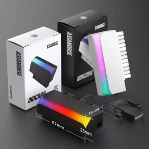 2025/12/1000384989.jpg AsiaHorse 24 Pin 90° ATX Adapter with ARGB Lighting | Easy Cable Management, 5V 3-Pin Sync, 6 Addressable LEDs, Universal ATX Compatibility – White