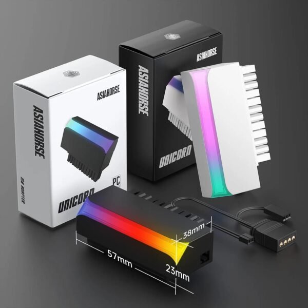 2025/12/1000384989.jpg AsiaHorse 24 Pin 90° ATX Adapter with ARGB Lighting | Easy Cable Management, 5V 3-Pin Sync, 6 Addressable LEDs, Universal ATX Compatibility – White