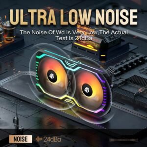 ASIAHORSE FS Matrix ARGB 240mm Fan Kit – 2x120mm PWM Fans, 48 Addressable LEDs, 800-1800 RPM, 66.5CFM Airflow, Low Noise, Aura Sync, High Cooling Performance, Black