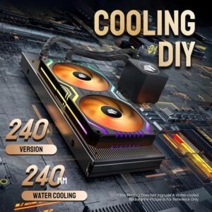 ASIAHORSE FS Matrix ARGB 240mm Fan Kit – 2x120mm PWM Fans, 48 Addressable LEDs, 800-1800 RPM, 66.5CFM Airflow, Low Noise, Aura Sync, High Cooling Performance, Black