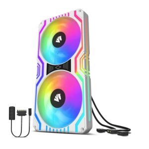 ASIAHORSE FS Matrix ARGB 240mm Fan Kit – 2x120mm PWM Fans, 48 Addressable LEDs, 800-1800 RPM, 66.5CFM Airflow, Low Noise, Aura Sync, High Cooling Performance, White