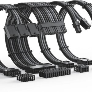 2025/12/1000385235.jpg ASIAHORSE 16AWG PCIe 5.0 4KIT to 3-End 180° GPU Extension Cable – 300mm, Alloy Copper Gold-Plated Terminals, Compatible with RTX 3090Ti, 40 & 50 Series, Black Grey