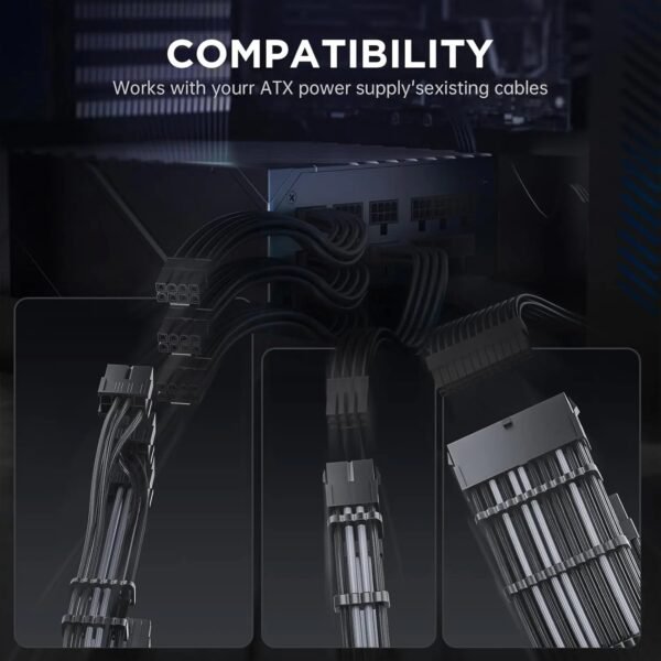 2025/12/1000385236.jpg ASIAHORSE 16AWG PCIe 5.0 4KIT to 3-End 180° GPU Extension Cable – 300mm, Alloy Copper Gold-Plated Terminals, Compatible with RTX 3090Ti, 40 & 50 Series, Black Grey