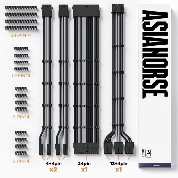 2025/12/1000385237.jpg ASIAHORSE 16AWG PCIe 5.0 4KIT to 3-End 180° GPU Extension Cable – 300mm, Alloy Copper Gold-Plated Terminals, Compatible with RTX 3090Ti, 40 & 50 Series, Black Grey