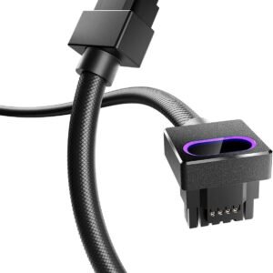 ASIAHORSE HYDRUS 16-Pin ARGB GPU A Extension Cable 50cm – Black, 18AWG, 12VHPWR, 30A Current, 450W Rated Power, PVC Build, Addressable RGB Lighting