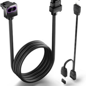 ASIAHORSE HYDRUS 16-Pin ARGB GPU A Extension Cable 50cm – Black, 18AWG, 12VHPWR, 30A Current, 450W Rated Power, PVC Build, Addressable RGB Lighting