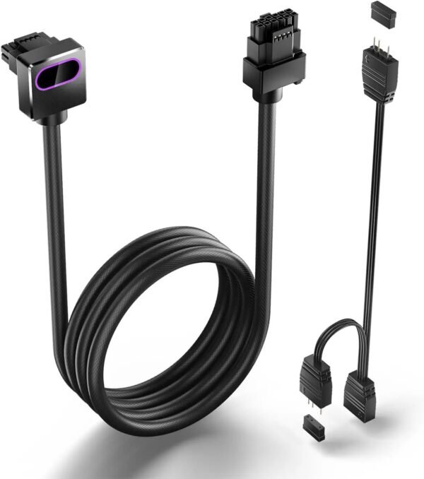 ASIAHORSE HYDRUS 16-Pin ARGB GPU A Extension Cable 50cm – Black, 18AWG, 12VHPWR, 30A Current, 450W Rated Power, PVC Build, Addressable RGB Lighting