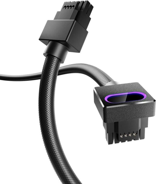 ASIAHORSE HYDRUS 16-Pin ARGB GPU A Extension Cable 50cm – Black, 18AWG, 12VHPWR, 30A Current, 450W Rated Power, PVC Build, Addressable RGB Lighting