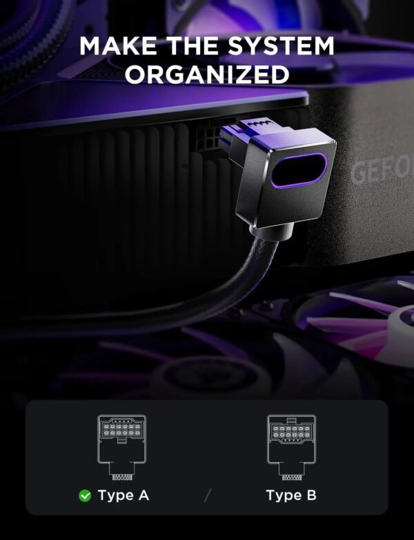 ASIAHORSE HYDRUS 16-Pin ARGB GPU A Extension Cable 50cm – Black, 18AWG, 12VHPWR, 30A Current, 450W Rated Power, PVC Build, Addressable RGB Lighting