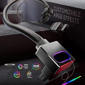 ASIAHORSE HYDRUS 16-Pin ARGB GPU A Extension Cable 50cm – Black, 18AWG, 12VHPWR, 30A Current, 450W Rated Power, PVC Build, Addressable RGB Lighting