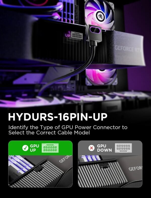 ASIAHORSE HYDRUS 16-Pin ARGB GPU A Extension Cable 50cm – Black, 18AWG, 12VHPWR, 30A Current, 450W Rated Power, PVC Build, Addressable RGB Lighting