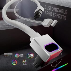 2025/12/1000385260.jpg ASIAHORSE HYDRUS 16-Pin ARGB GPU A Extension Cable 50cm – White, 18AWG, 12VHPWR, 30A Current, 450W Rated Power, PVC Build, Addressable RGB Lighting
