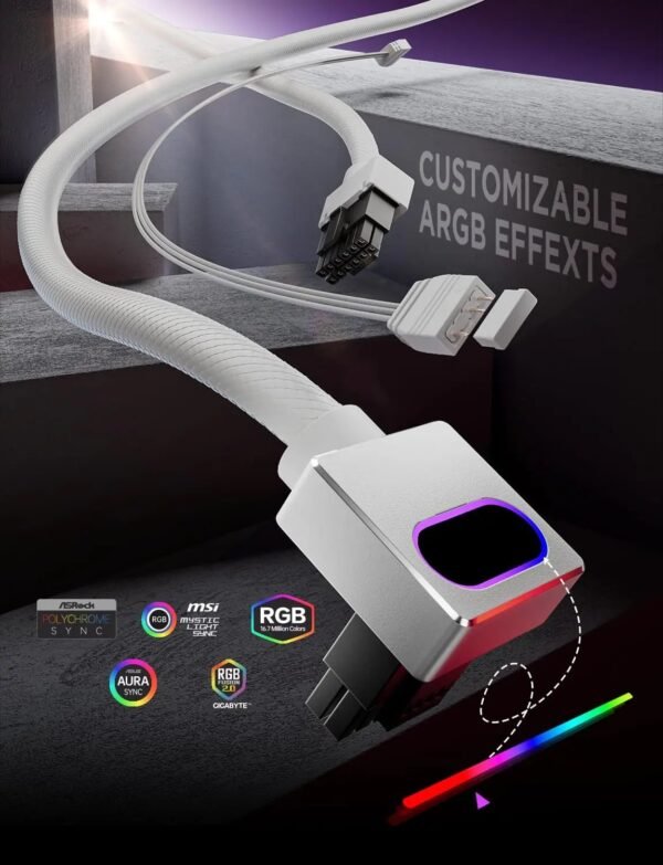 2025/12/1000385260.jpg ASIAHORSE HYDRUS 16-Pin ARGB GPU A Extension Cable 50cm – White, 18AWG, 12VHPWR, 30A Current, 450W Rated Power, PVC Build, Addressable RGB Lighting