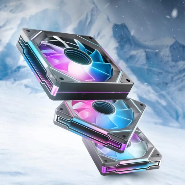 AsiaHorse AMICI GT ARGB 120mm PWM Fan 3-Pack – Forward Black, Infinity Mirror, 24 ARGB LEDs, 1800RPM, 68.5CFM, 2.0mmH2O, HDB Bearing, Low Noise 30dB, Sync-Compatible