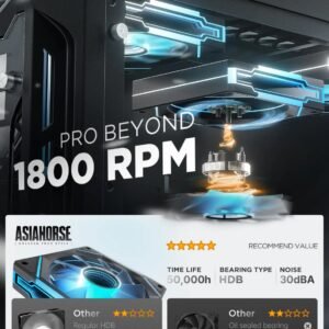 AsiaHorse AMICI GT ARGB 120mm PWM Fan 1-Pack – Forward Black, Infinity Mirror, 24 ARGB LEDs, 1800RPM, 68.5CFM, 2.0mmH2O, HDB Bearing, Low Noise 30dB, Sync-Compatible