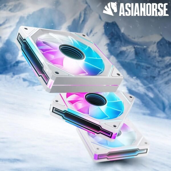 AsiaHorse AMICI GT ARGB 120mm PWM Fan 3-Pack – Forward White, Infinity Mirror, 24 ARGB LEDs, 1800RPM, 68.5CFM, 2.0mmH2O, HDB Bearing, Low Noise 30dB, Sync-Compatible