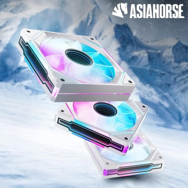 2025/12/1000385346.jpg AsiaHorse AMICI GT ARGB 120mm PWM Fan 3-Pack – Reverse White, Infinity Mirror, 24 ARGB LEDs, 1800RPM, 68.5CFM, 2.0mmH2O, HDB Bearing, Low Noise 30dB, Sync-Compatible