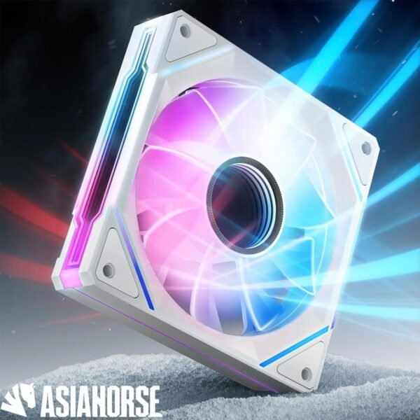 2025/12/1000385357.jpg AsiaHorse AMICI GT ARGB 120mm PWM Fan 1-Pack – Reverse White, Infinity Mirror, 24 ARGB LEDs, 1800RPM, 68.5CFM, 2.0mmH2O, HDB Bearing, Low Noise 30dB, Sync-Compatible