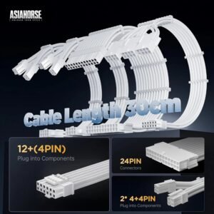 2025/12/1000385369.jpg ASIAHORSE 16AWG PCIe 5.0 4KIT to 3-End 180° GPU Extension Cable – 300mm, Alloy Copper Gold-Plated Terminals, Compatible with RTX 3090Ti, 40 & 50 Series (Snow White)