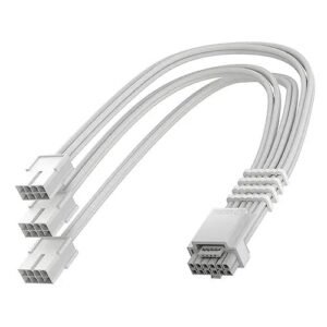 ASIAHORSE 16AWG PCIe 5.0 (12+4) to Triple 8-Pin 180° GPU Extension Cable – 300mm, Alloy Copper Gold-Plated Terminals, Compatible with RTX 3090Ti & 40/50 Series, White