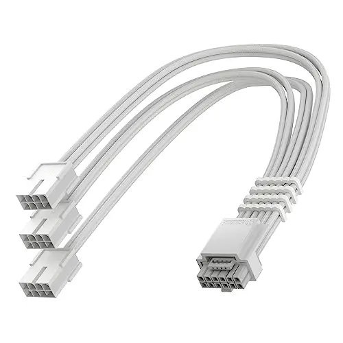ASIAHORSE 16AWG PCIe 5.0 (12+4) to Triple 8-Pin 180° GPU Extension Cable – 300mm, Alloy Copper Gold-Plated Terminals, Compatible with RTX 3090Ti & 40/50 Series, White