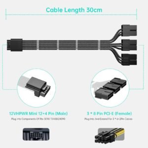 2025/12/1000385402.jpg ASIAHORSE 16AWG PCIe 5.0 (12+4) to Triple 8-Pin 180° GPU Extension Cable – 300mm, Alloy Copper Gold-Plated Terminals, Compatible with RTX 3090Ti & 40/50 Series, Black