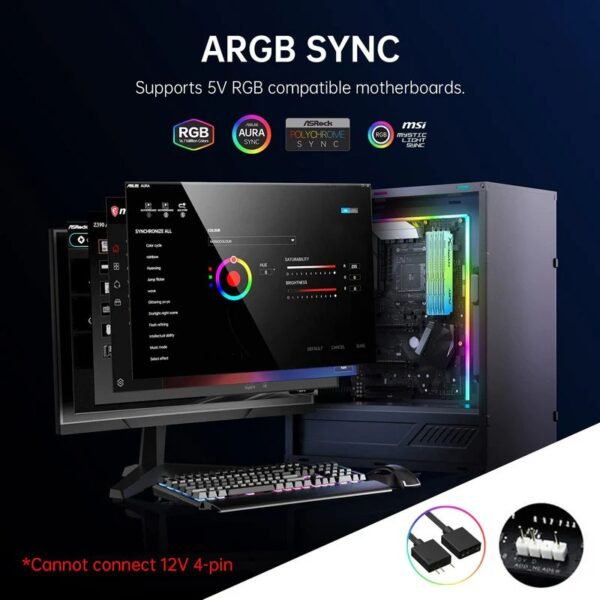 ASIAHORSE X-ATX ARGB LED Strip for Motherboards – 28 Addressable RGB LEDs, 5V 3-Pin Aura Sync Compatible, Flexible Light Bar for ATX PC Builds (Black)