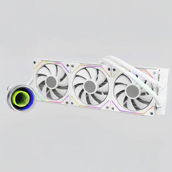 2025/12/1000385537.jpg ASIAHORSE WK-A360 AIO Liquid CPU Cooler | Cylinder Infinity Mirror ARGB Pump, 360mm Radiator, 3x 120mm Fans With White Blades & ARGB Strip Frame | WHITE