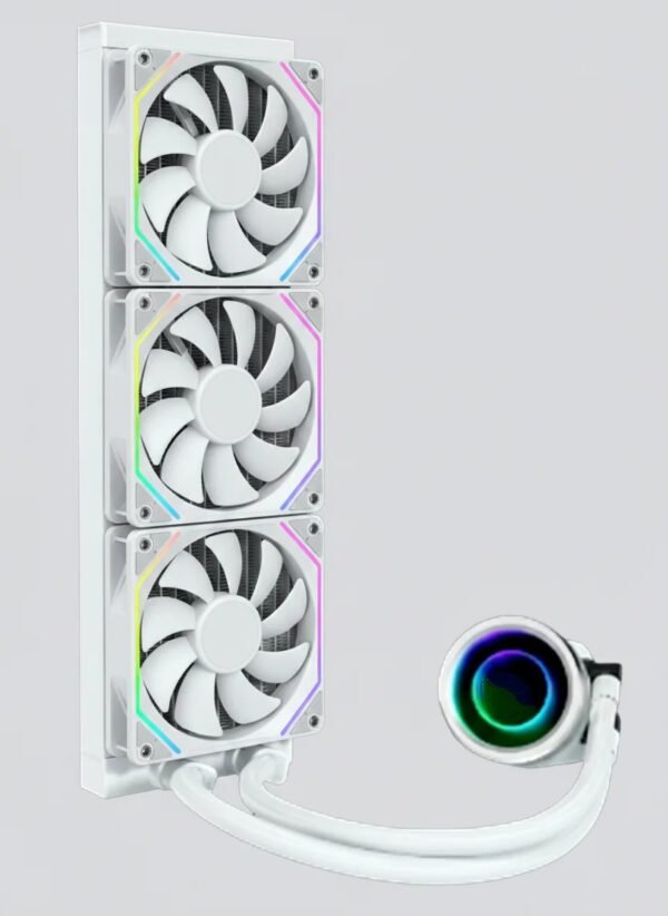 2025/12/1000385538.jpg ASIAHORSE WK-A360 AIO Liquid CPU Cooler | Cylinder Infinity Mirror ARGB Pump, 360mm Radiator, 3x 120mm Fans With White Blades & ARGB Strip Frame | WHITE