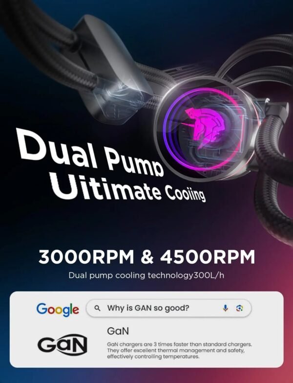 2025/12/1000385551.jpg ASIAHORSE Knight W360 ARGB AIO Liquid Cooler White – 360mm Radiator, LCD Display, 3 ARGB Fans, Dual-Pump Design, 330W Cooling, 400mm Tubes, Copper Base